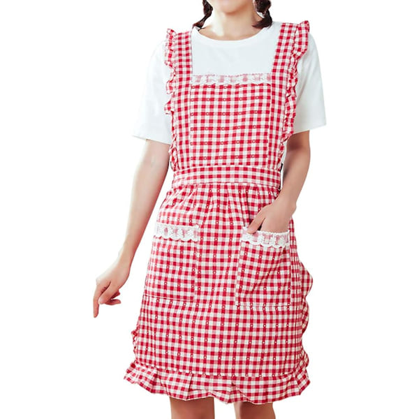 Esiliina Keittiö Leivonta Esiliinat Vintage Naisten Esiliinat Punaruudullinen Röyhelö Esiliinat Prinsessa Syntymäpäivälahja Puuvilla Esiliinat Naisille Tytöille Taskuilla