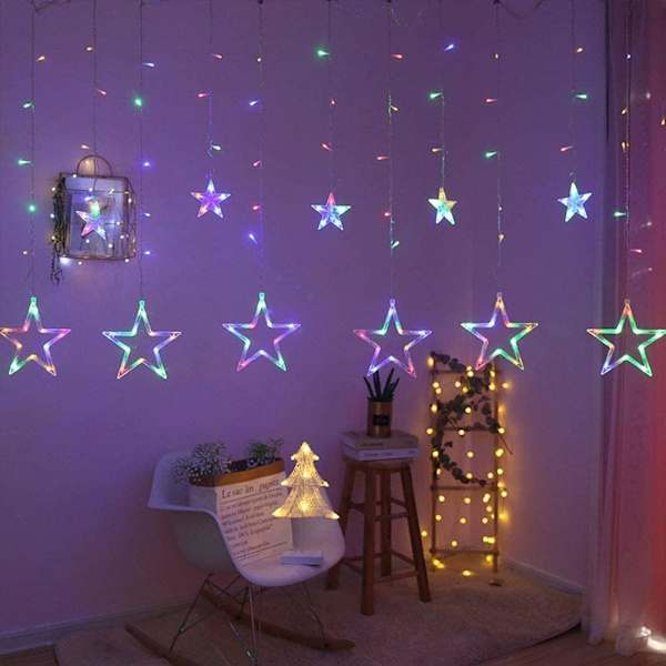 Jouluikkunavalot Tähtivaloverho Valot, Jouluvalot Koristeet, 12 Tähteä LED Verhovalosarja Makuuhuoneen Seinälle Hääjuhliin. Monivärinen Multicolor