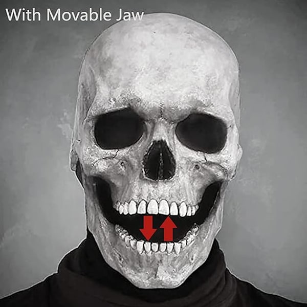 Halloween Helmask, Realistisk Läskig Mask med Rörlig Käke, Halloweenmask Vuxen Latexmasker för Halloweenfest Karneval Cosplay Rekvisita