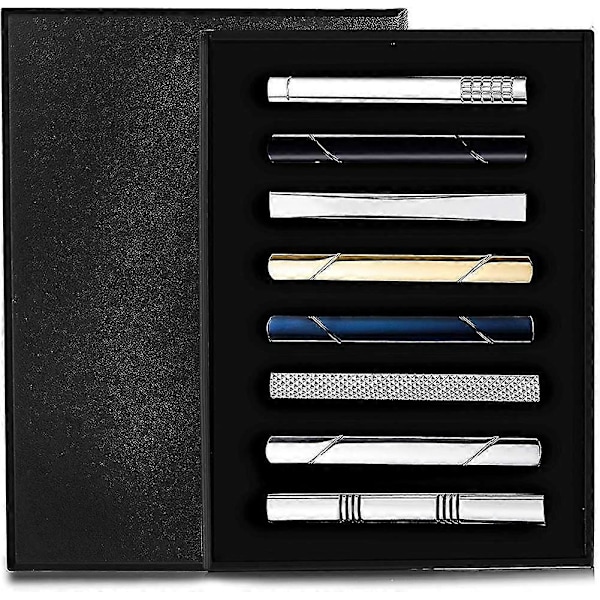 8 st Tie Clip Bar, För Män Tie Business Bröllop Bar Clips, Set Med Presentask