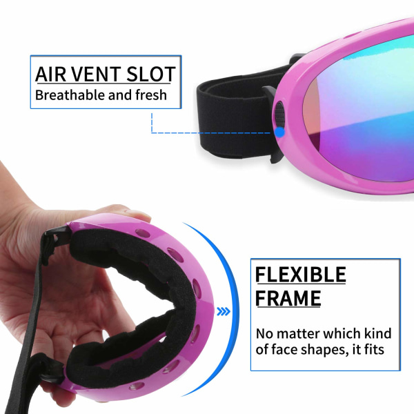 Skibriller, pakke med 2, snowboardbriller for barn, gutter og jenter, ungdom, menn (rosa og hvite)