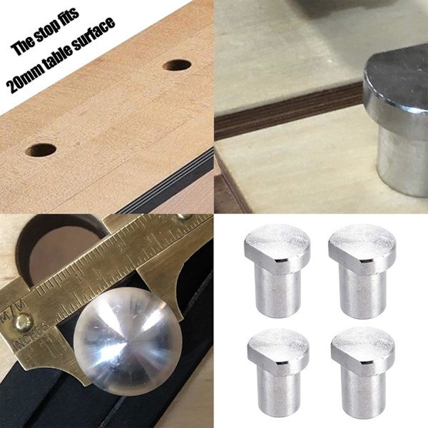 4-pack Bänkhundar i rostfritt stål, klämma för T-spår, träbearbetningsbord, arbetsbänk, positioneringshyvel, plugg passar för 20 mm hundhål