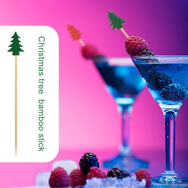 100 stk. Juletrær Cocktailpinner, Håndlagde Trecocktailspyd med Juletrær, Cupcake Fingermat Pinner, Julefestutstyr Christmas Tree
