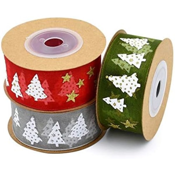 Set of 2 Christmas Ribbon Sequins Design Christmas Elements  2.5cm x 5 m (Red,Green)