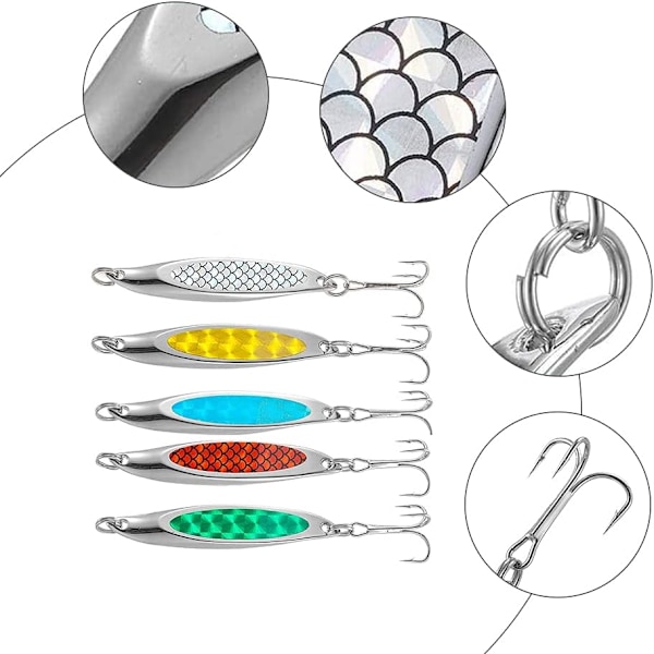 5-delars set med metallbeten för havsfiske, metallskeddrag snett skurna paljetter metall långkast havsfiske 7cm 21g havsabborre paljettdrag