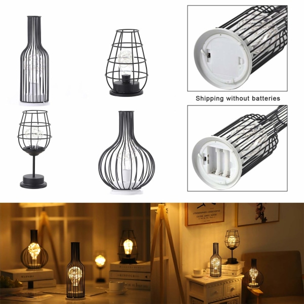 Dekorativ bordslampa, retro bordslampa, bur, nattlampa, retro, batteridriven, vinglasstil sovrumsbordslampa 1 st