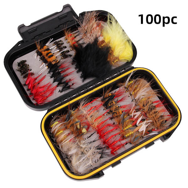 100 stk Fluestang Fiskefluer Sett Fluestang Lokker Med Flueske for Ørret Laks Bass