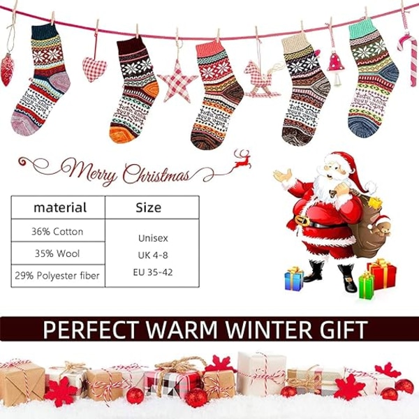 Thermal Winter naisten sukat 5 paria villaa lämpimät neuleet naisten sukat Vintage tyylinen pehmeä puuvillainen paksu nainen, ihanteelliset joululahjat naisille