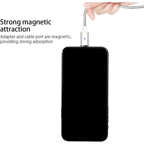 Magneettinen USB C -latauskaapeli [3 kpl 1,5 m] Magneetti Type C Datakaapeli 2.1a High Speed ​​Type C -kaapeli Pikalatauskaapeli Samsung S9+ S9 S8+ S8 Huaweille Silver