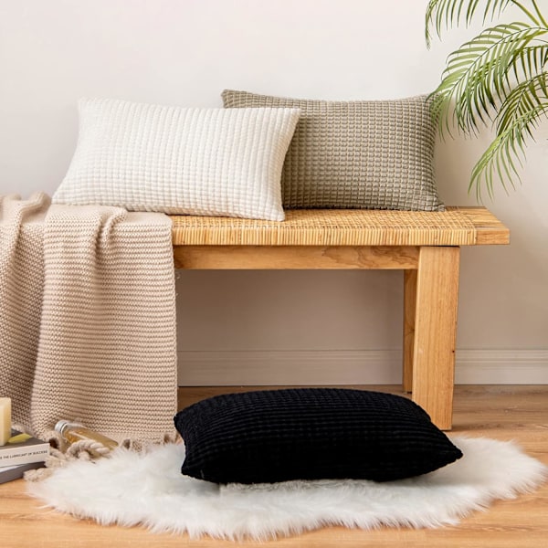 Corduroy Granule Pudebetræk Dekorative Pudebetræk Aflange Bløde Pellets Solid Pudebetræk til Sofa Soveværelse 12x20 Tommer 10#Black