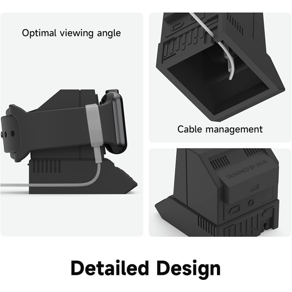 Laddningsställ kompatibelt med alla Apple Watch Ultra/8/SE2/7/6/SE/5/4/3/2/1 Laddningsdocka Station Stöd Nattbordsläge, svart