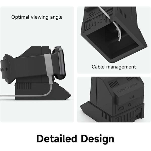 Laderstativ Kompatibelt med Alle Apple Watch Ultra/8/SE2/7/6/SE/5/4/3/2/1 Ladestajon Støtter Nattebordmodus, svart