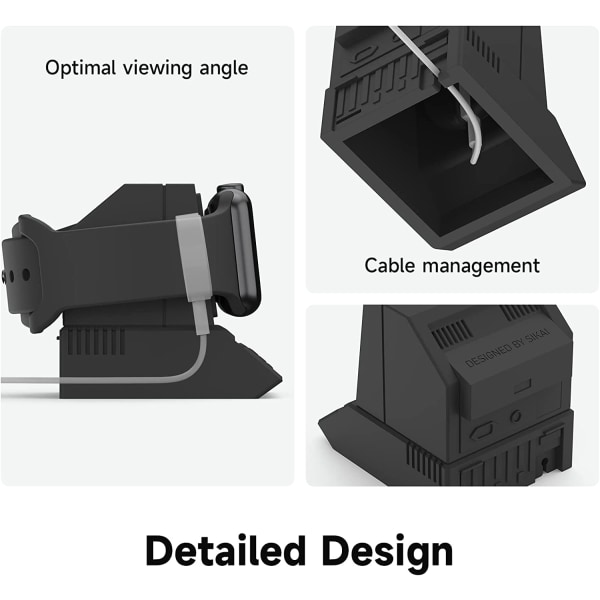 Oplader Stativ Kompatibel med Alle Apple Watch Ultra/8/SE2/7/6/SE/5/4/3/2/1 Opladningsdockningsstation Støtter Natbordtilstand, Sort
