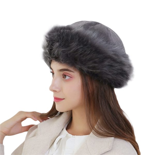 Damehat til vinter Kosak Russisk stil Hat Flurry Fleece Fisker Mode Varmt Hætte (Grå) Grey