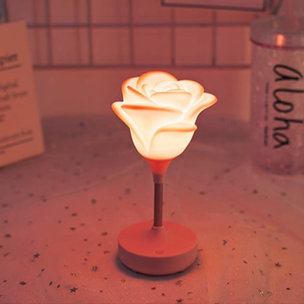 USB Oppladbar Nattlampe for Barn, Berørings LED Lampe, 3 Lysmoduser, Avtakbar Sklisikker, Blomst Nattlampe for Hjemmedekorasjon Rosa