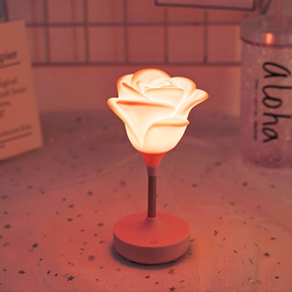 USB oppladbart nattlys for barn, berørings-LED-lampe, 3 lysmoduser, avtakbar sklisikker, blomsternattlampe for hjemmedekorasjon Rosa
