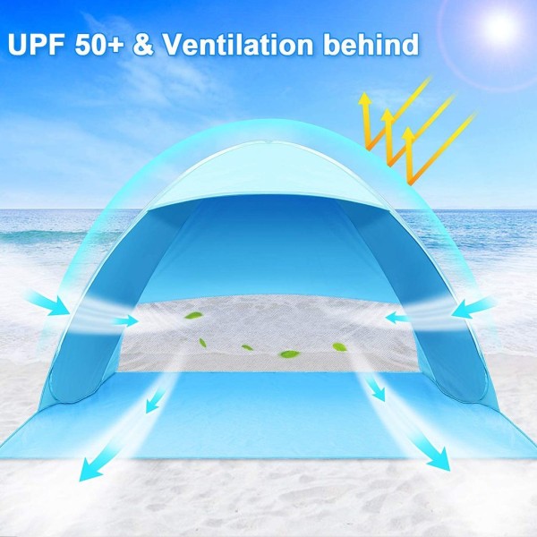 pop-up teltta, rantateltta, kokoontaitettava ulkona UV-valon vedenpitävä teltta aurinkosuojaksi lapsiperheille ja koirille puutarharannalla