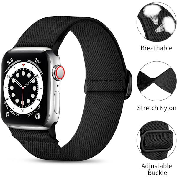 Loop-rem kompatibel med Apple Watch-rem, justerbar stretch nylon flätad sport ersättningsrem för iWatch SE Series 9/8/7/6/5/4/3/2/1
