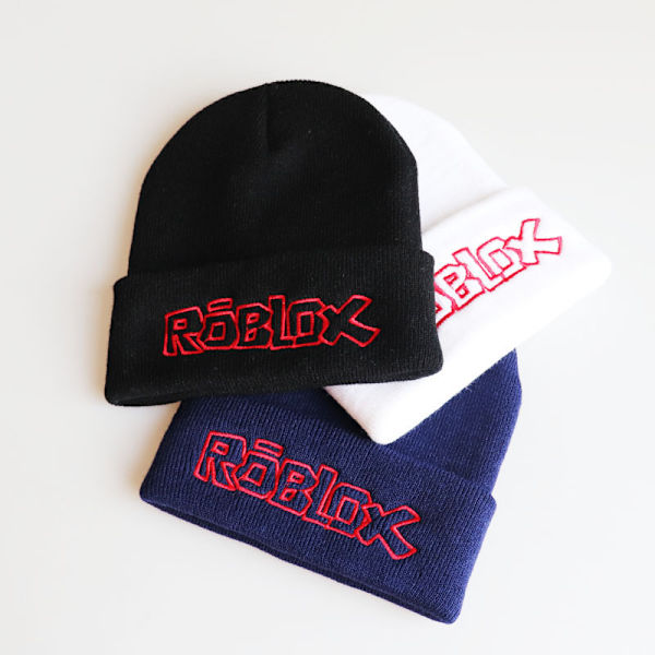 Unisex Miesten ja Naisten Roblox-Kirjonta Venyvä Pipo Talvi Lämmin Hiihtolakki, Kirjainneuleinen Vetohuppu, Opiskelijan Peli Neulevillapipo, Valkoinen White
