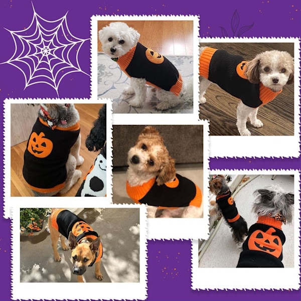 Hund Halloween Trøje Kæledyr Hund Sweater Strikket Hund Græskar Kostume Hund Halloween Kostumer til Små Mellemstore Store Hunde Sort XS