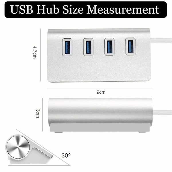 4 Port USB 3.0 Hub Splitter Hög Hastighet Dataöverföring För Mac PC Laptops Smartphones Tablets Pen Flash Drives (SILVER)