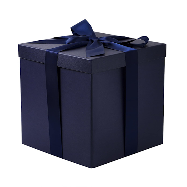 Medium Presentask med Lock, Band och Vävpapper, Vikbar Presentask - 1 st, 22cm*22cm*18cm, Marinblå