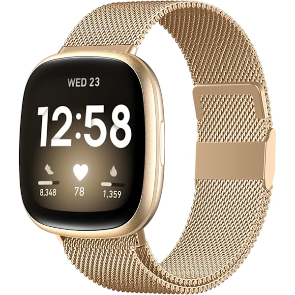 Kompatibel med Fitbit Versa 3 Versa 4 Sense 2 og Sense armbånd for menn og kvinner, gull rustfritt stål armbånd for Sense/Versa 3 Smartwatch gold