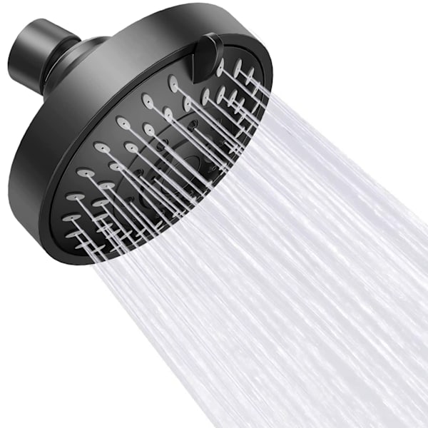 Bruseshowerhoved, Højtryks Regn Fast Bruseshowerhoved med Justerbar Metal Svingarm, Badeværelses Bruseshowerhoved 4 Tommer Høj Flow Bruseshowerhoved, sort