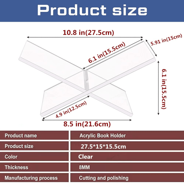 1 kpl Akryyli Kirjanpidike Kirkas Kirjanpidike Kirjoille, Sanomalehdille, Lehtilehdille, Oppikirjoille, Reseptipidike Kuvanäyttö