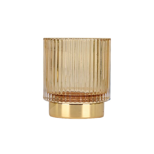 Stripete glassbeholder med kant for sminkekoster, øyenbrynsbeholder, kopp, pennholder, vase, stor kapasitet, dekorasjon til sminkebord, Amber/S Amber