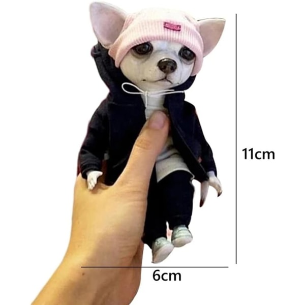Håndlaget dukkeharpiks stående valp plysj lekefigur Chihuahua Sharpei hund, søt fasjonabel dyr leirdukke hjemmedekorasjon (C)