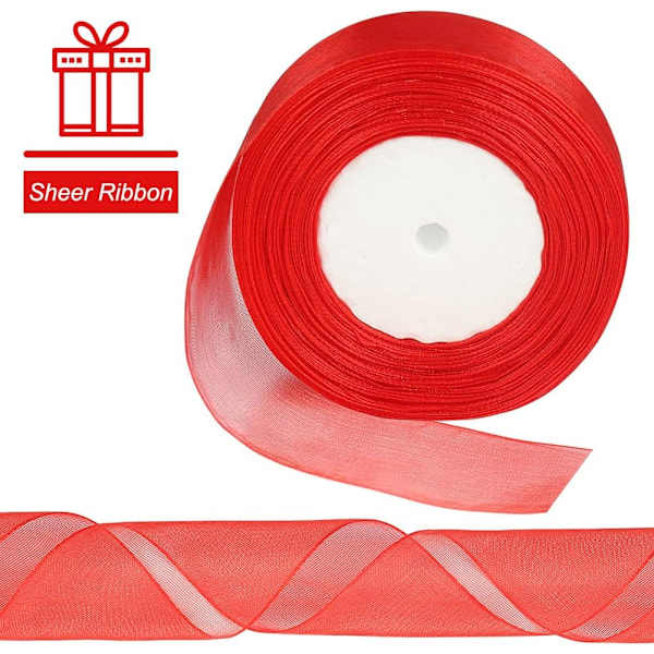 Transparent band, 40 mm x 45 meter, dubbelsidig transparent chiffongband för presentinslagning, julbröllopsfestceremonidekorationer Red