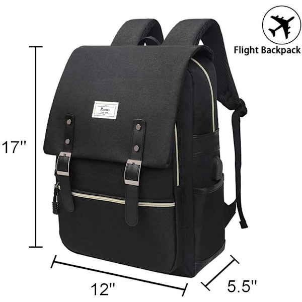 Laptopväska upp till 15,6'' Casual Vattentät Affärsrese Ryggsäck Skolväska Unisex USB Laddningsryggsäckar Black