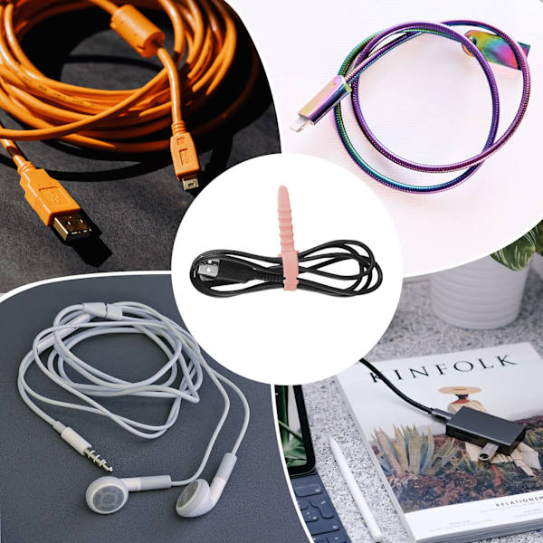 20 stk Gjenbrukbare Trådbånd, Elastiske Kabelorganiseringsstropper Kabel-Zip-Bånd for Ladingkabler USB-kabler Hodetelefoner Linjer Penner Nøkkelringer, Rosa