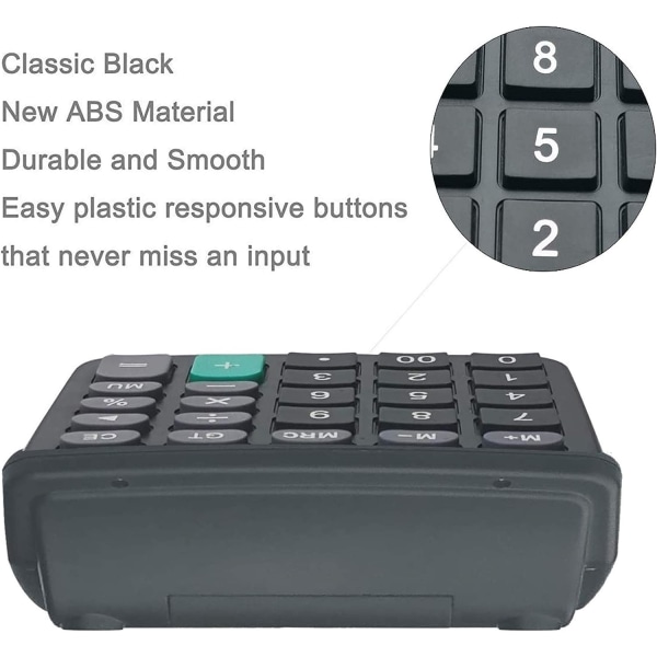 Laskin, 12-bittinen power kädessä pidettävä pöytälaskin, jossa on suuri LCD-näyttö, suuret herkät painikkeet (musta, 5 kpl)