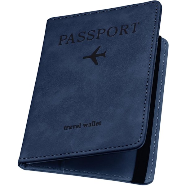 Passport Holder PU Leather RFID Blocking Passport Cover Travel Wallet Case with Card Slot & Elastic Strap Passport Covers（Dark Blue）