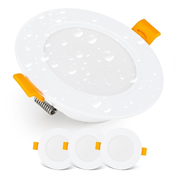 Infälld LED Spotlight Downlight IP54 Kallvit 6000k | Set med 3 Extra Platta Runda LED Spotlight 7 Watt (7W) / 700 Lumen, Vit