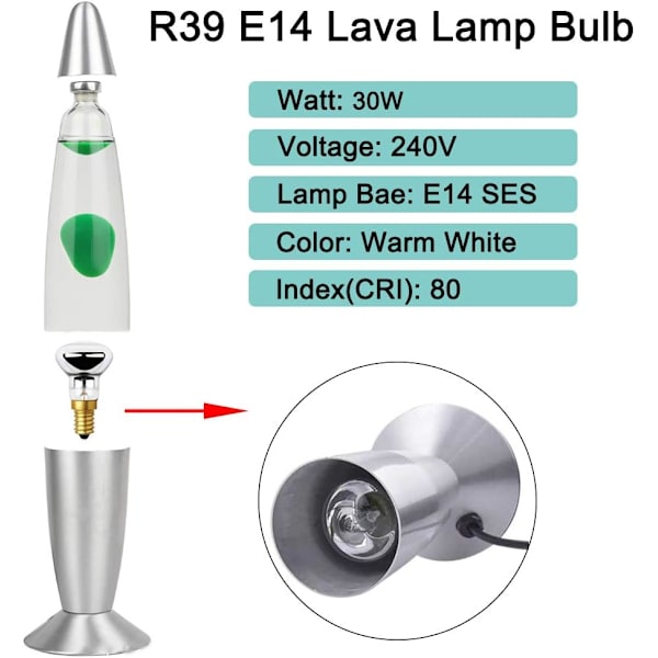 Lava Glödlampa 30W 220-230V E14 Liten Skruvstrålkastare Dimbar, SES Lava Glödlampa, Varm Vit 2600K Energibesparande R39 Strålkastare Halogen Glödlampa (Guld Bas)