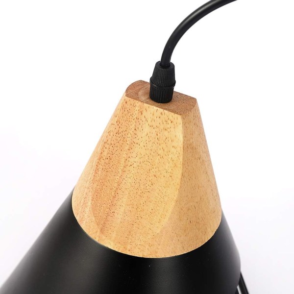 2x Vintage Pendel, Træ Metal Design Industriel Loftslampe i Pendel Lampeskærm 27 Lighting Væglampe til spisestue køkken, sort