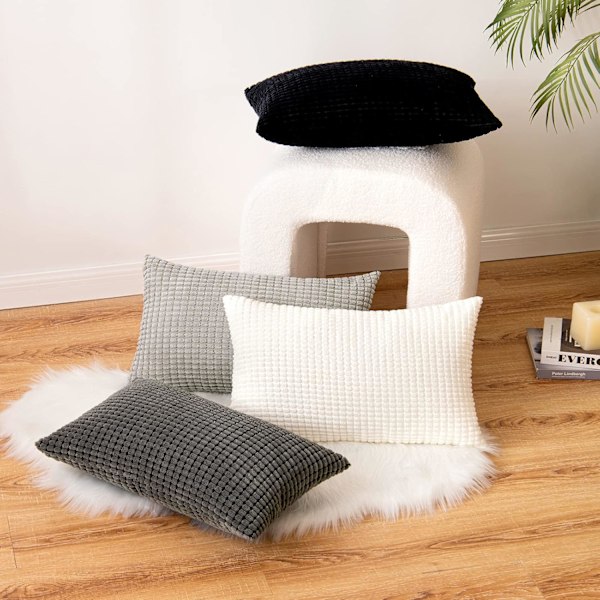 Corduroy Granule Pudebetræk Dekorative Pudebetræk Aflange Bløde Pellets Solid Pudebetræk til Sofa Soveværelse 12x20 Tommer 8#Grey
