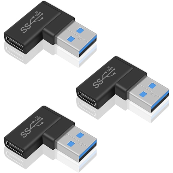 10 Gbps vinkelret USB 3.0 han til USB C hun adapter, 90 graders USB 3.1 Gen2 USB C til USB 3.0 adapter til PC, bærbar computer, mobiltelefon