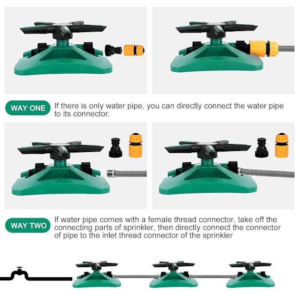 Hagesprinkler, automatisk plenvannssprinkler 360 graders 5-armet roterende sprinkleranlegg, lekkasjefritt design, slange enkel å koble til