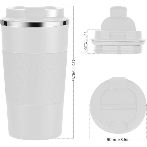 Resemugg, Återanvändbara Isolerade Kaffekoppar, Vakuumflaskor, Termosmugg i Rostfritt Stål för Varma och Kalla Drycker white