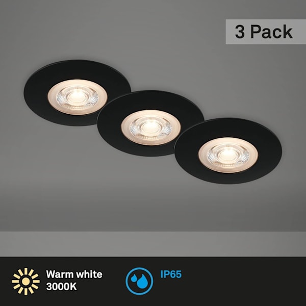3 LED-upotetun kattovalaisimen sarja, erittäin litteät upotetut valaisimet, IP65 kylpyhuoneen upotetut kohdevalot, mattamusta, 90x25 mm (SxK)