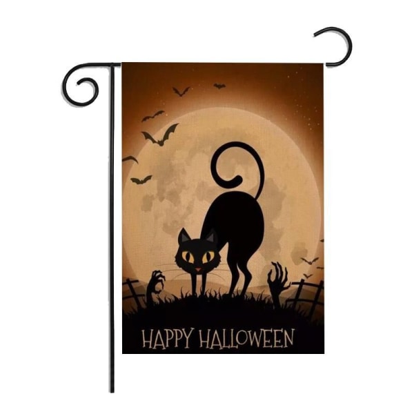 12" x 18" Halloween hageflagg, lin hageflagg dobbeltsidig, utendørs Halloween gresskar/flaggermus/svart katt/heksehage dekorasjon (Series 7) 12" x 18"