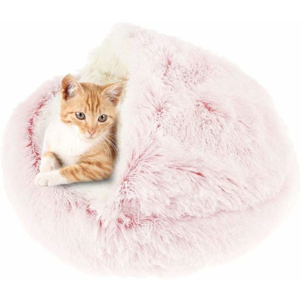 Mjuk Kattkorg Anti Stress Extra Mjuk Katt Lugnande Kattsäng Hundkorg XL Soffa Bekväm Tvättbar Katt Hus Kattkudde, Halkfri (40cm, Rosa-Plysch)