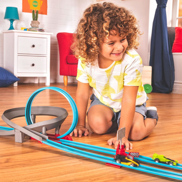 Play Set-Large Turbo Dash – 28 stk Drag-lekesett med løkker og 2 tilbaketrekkbare biler – Racerbaner og leker for barn fra 3 år og oppover julegaveleker