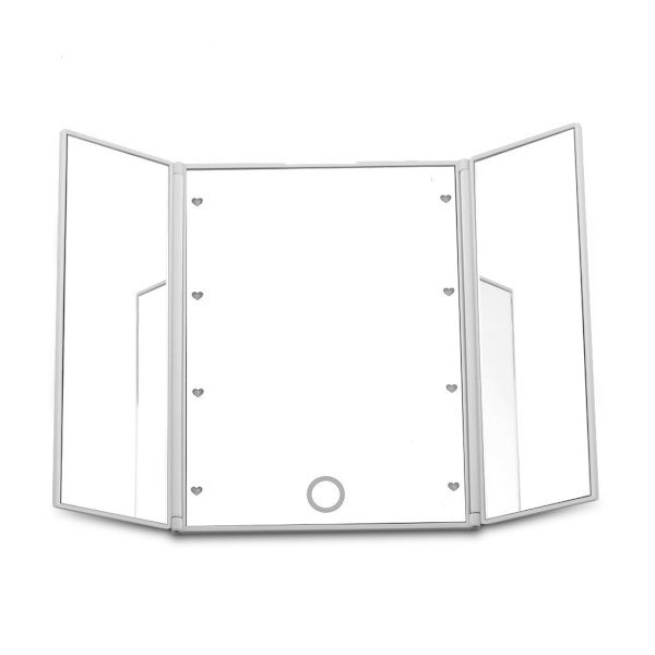 Tri-Fold Smink Spegel Reseförpackning Fick Spegel med 8 LED-lampor Batteri Ingår - Vit white