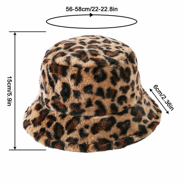 Leopardtrykk, bøttehatt i fuskepels, fluffy vintervarmer plysj Fisherman Cap, leopardtrykk A