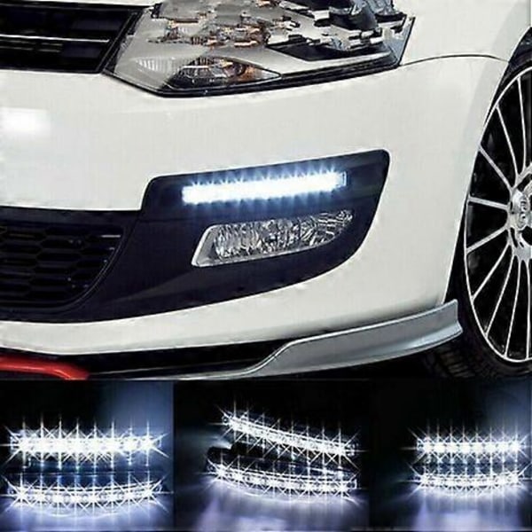 2 stk 8-LED Dagkjørelys Bil DRL Tåkelys Pære Super Lys Vanntett DC 12V